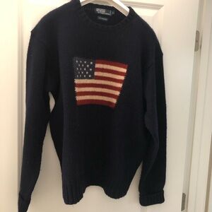Polo by Ralph Lauren Navy Crewneck Sweater with American Flag